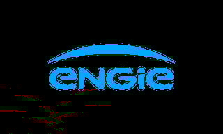 ENGIE company logo in bright blue with curved line design on black background