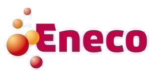 Eneco logo featuring the word Eneco in magenta text with stylized orange and red spheres to the left