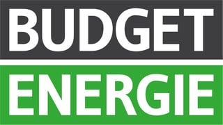 Budget Energie logo with white text on dark gray and green backgrounds